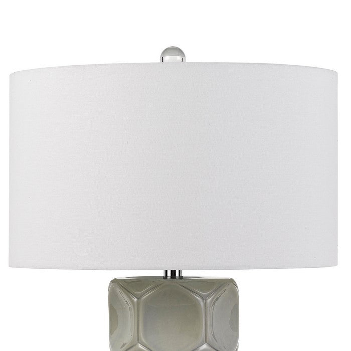 150 Watt Textured Ceramic Frame Table Lamp with Fabric Shade, White and Gray
