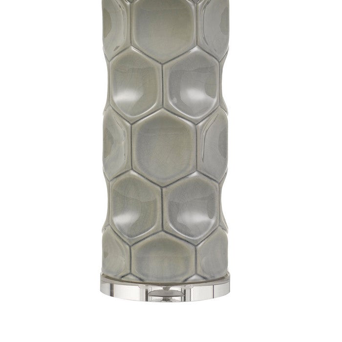 150 Watt Textured Ceramic Frame Table Lamp with Fabric Shade, White and Gray