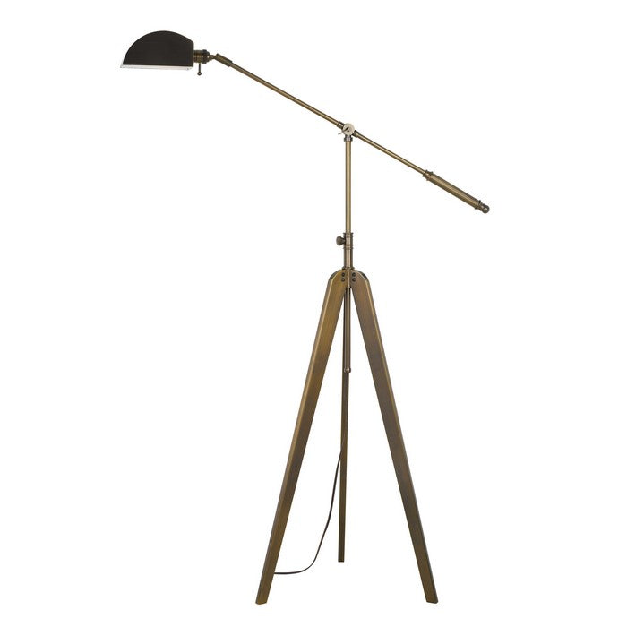 60 Watt Adjustable Metal Frame Tripod Floor Lamp, Antique Brass