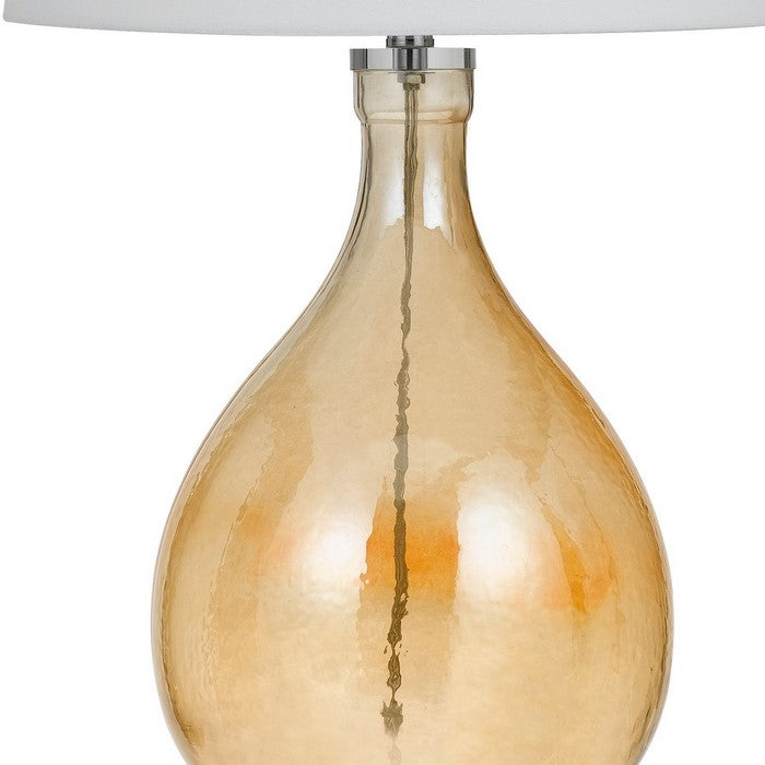 Fabric Shade Table Lamp with Bellied Glass Base, White and Orange