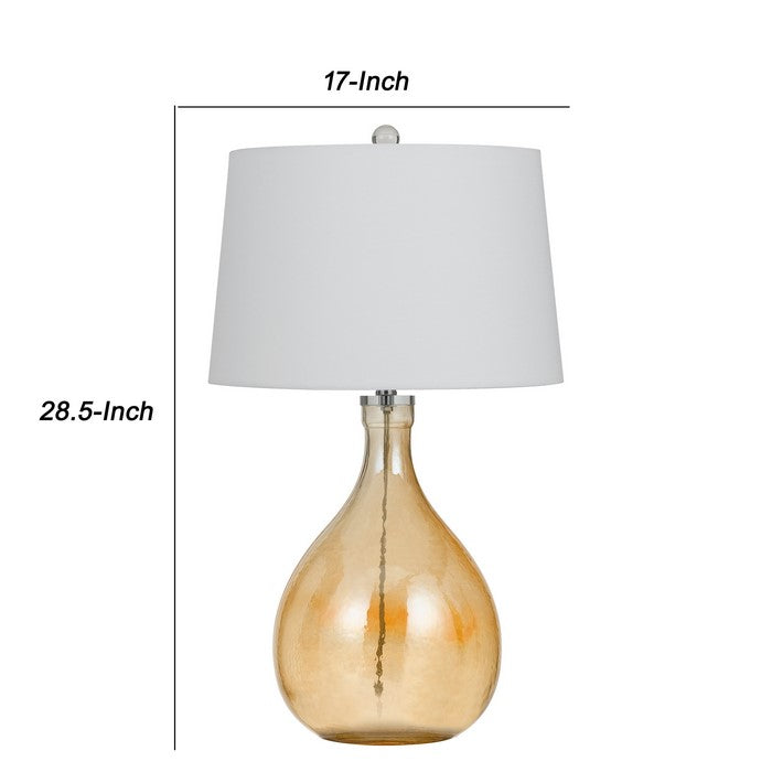 Fabric Shade Table Lamp with Bellied Glass Base, White and Orange