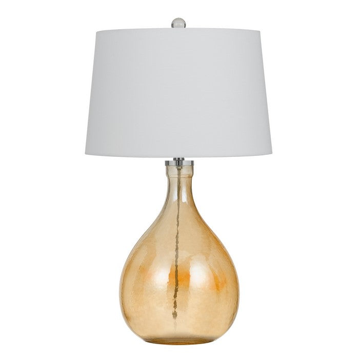 Fabric Shade Table Lamp with Bellied Glass Base, White and Orange