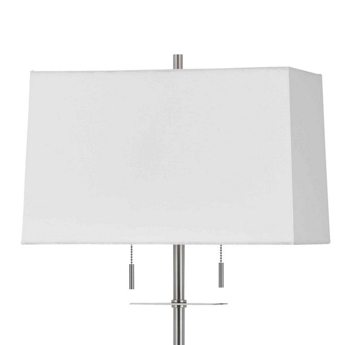 Fabric Floor Lamp with Tubular Stand and Rectangular Base, White and Chrome