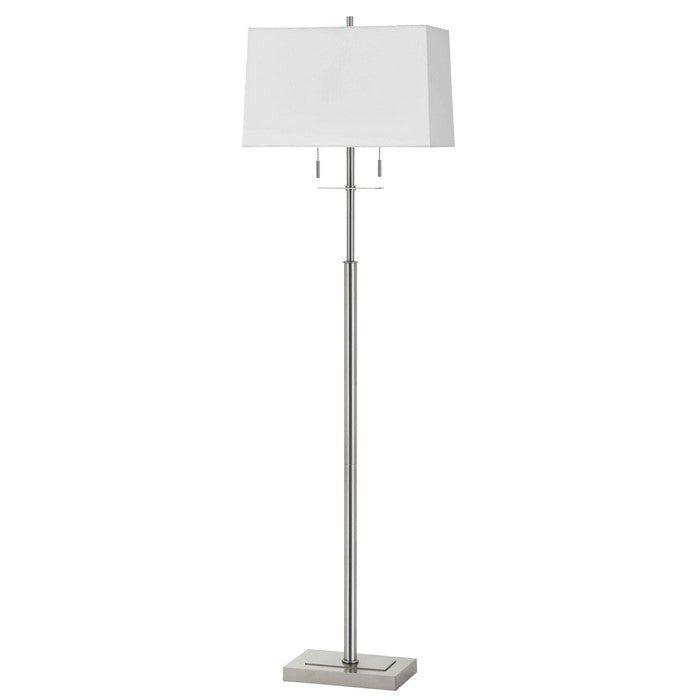 Fabric Floor Lamp with Tubular Stand and Rectangular Base, White and Chrome