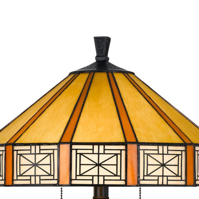 Tiffany Table Lamp with 2 Pull Switches and Resin Pedestal Body, Gray