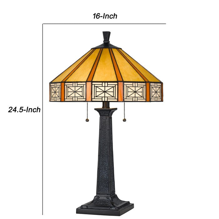 Tiffany Table Lamp with 2 Pull Switches and Resin Pedestal Body, Gray