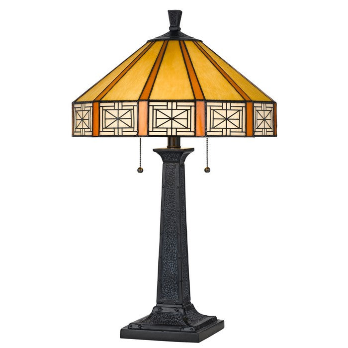Tiffany Table Lamp with 2 Pull Switches and Resin Pedestal Body, Gray