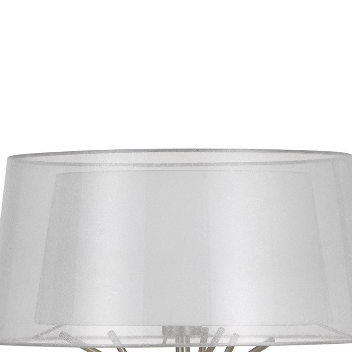 Sleek Metal Body Table Lamp with Two Tier Translucent Shade, Silver