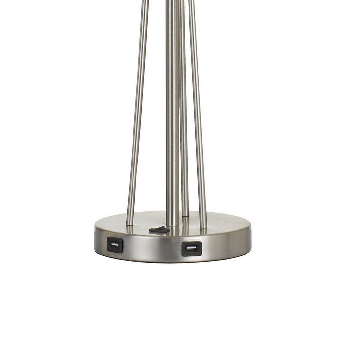 Sleek Metal Body Table Lamp with Two Tier Translucent Shade, Silver