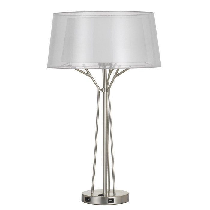 Sleek Metal Body Table Lamp with Two Tier Translucent Shade, Silver