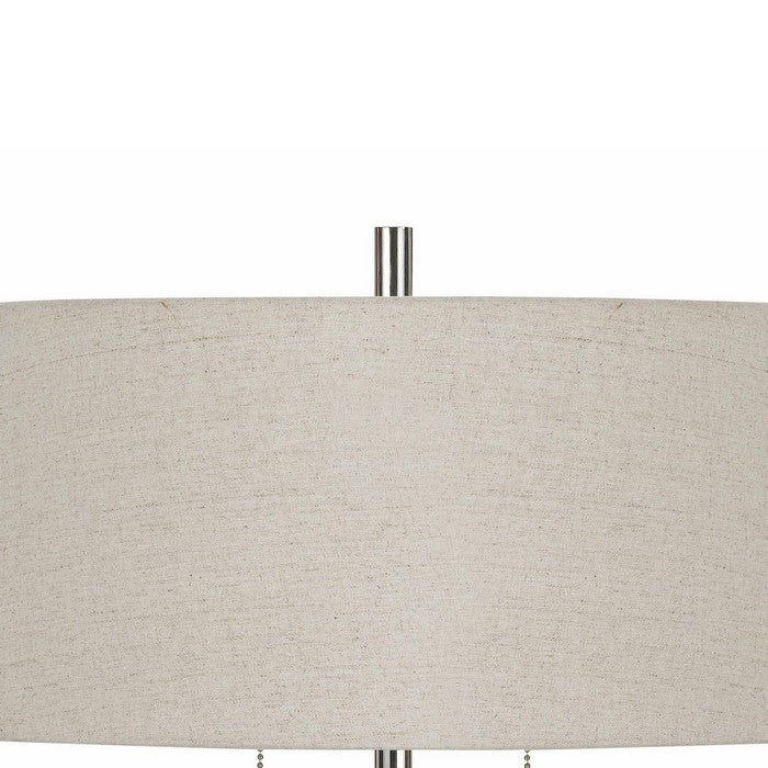 Tubular Metal and Marble Desk Lamp with Fabric Drum Shade, White