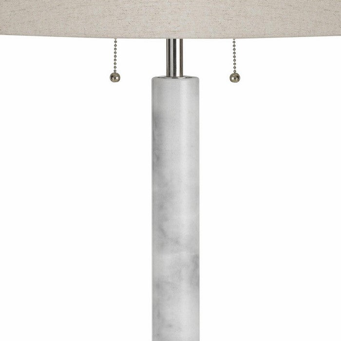 Tubular Metal and Marble Desk Lamp with Fabric Drum Shade, White