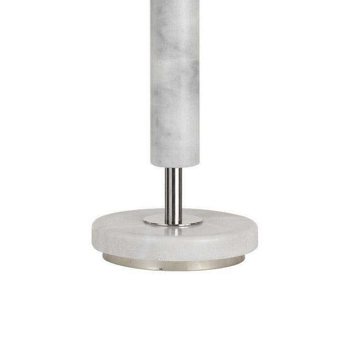 Tubular Metal and Marble Desk Lamp with Fabric Drum Shade, White