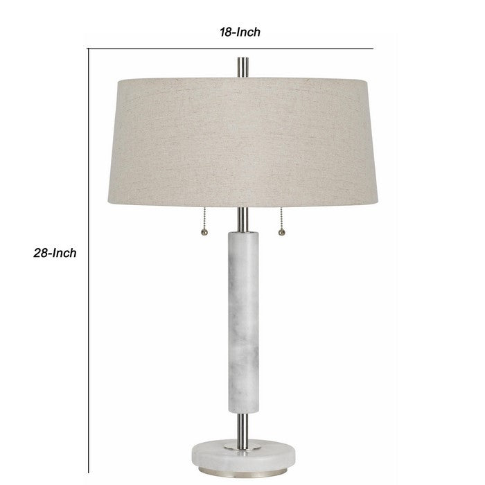 Tubular Metal and Marble Desk Lamp with Fabric Drum Shade, White