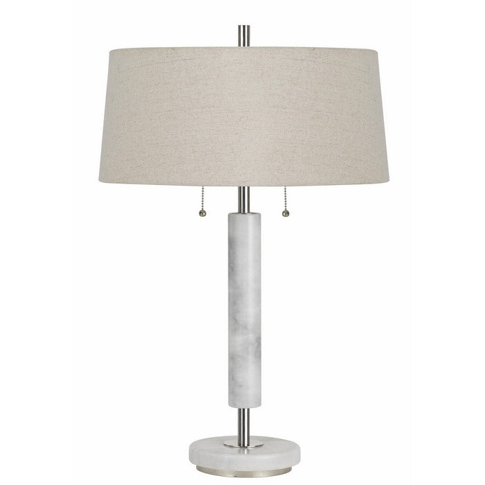 Tubular Metal and Marble Desk Lamp with Fabric Drum Shade, White