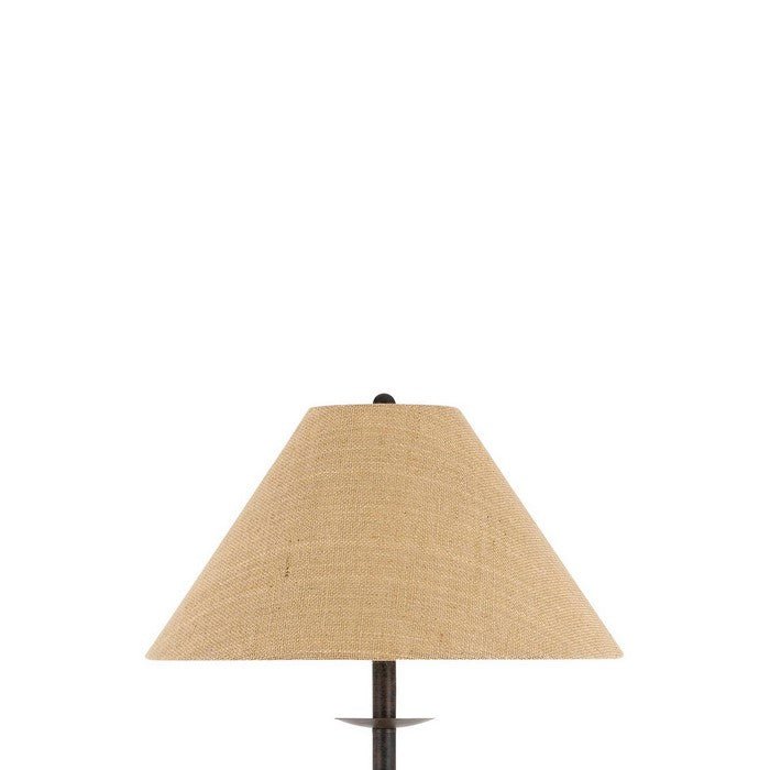 Metal Floor Lamp with Scroll Design Base, Beige and Rustic Bronze