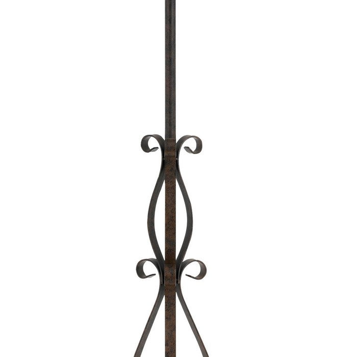 Metal Floor Lamp with Scroll Design Base, Beige and Rustic Bronze
