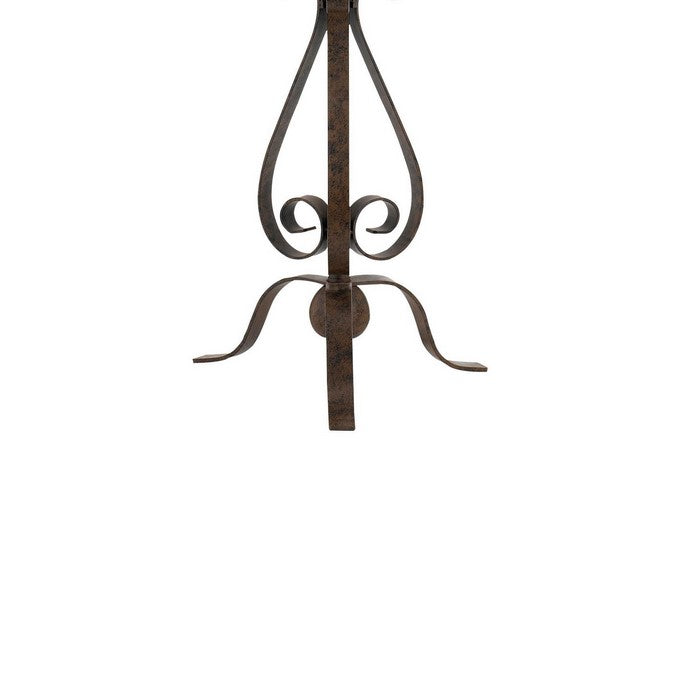 Metal Floor Lamp with Scroll Design Base, Beige and Rustic Bronze