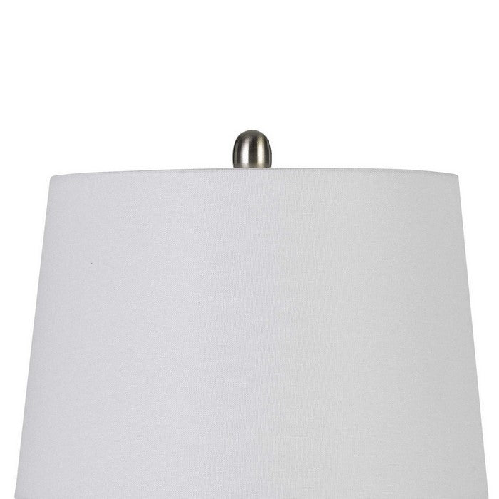 Textured Ceramic Table Lamp with Round Base, White and Chrome