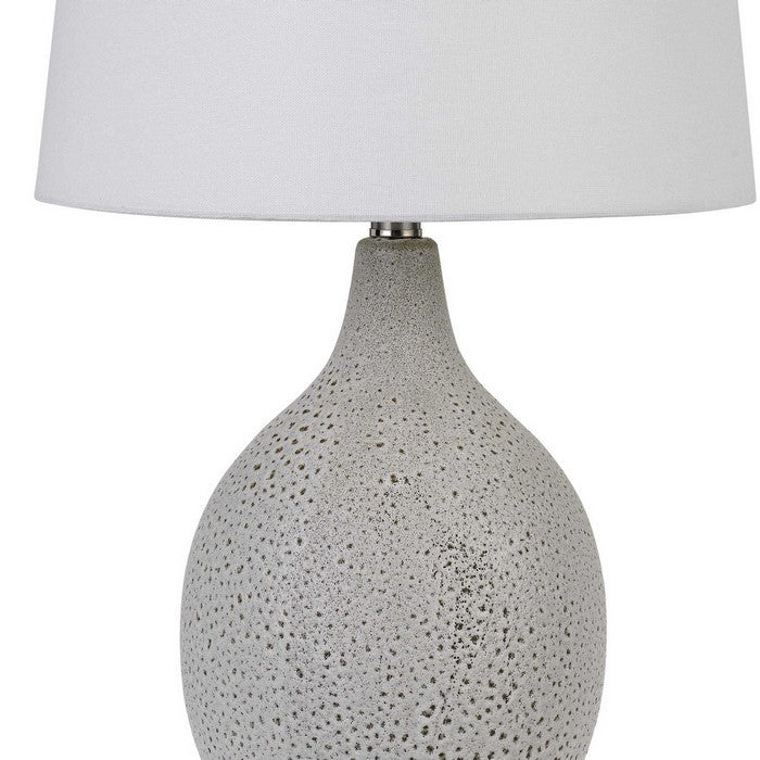 Textured Ceramic Table Lamp with Round Base, White and Chrome