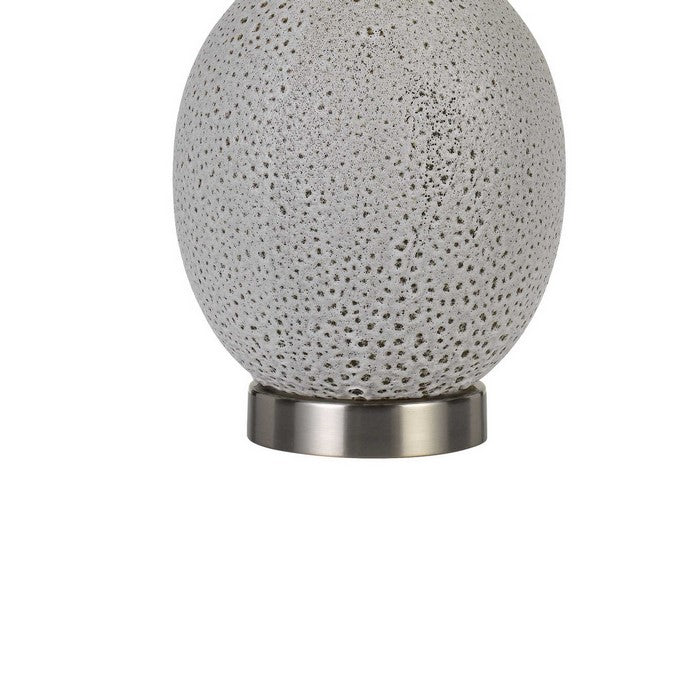 Textured Ceramic Table Lamp with Round Base, White and Chrome