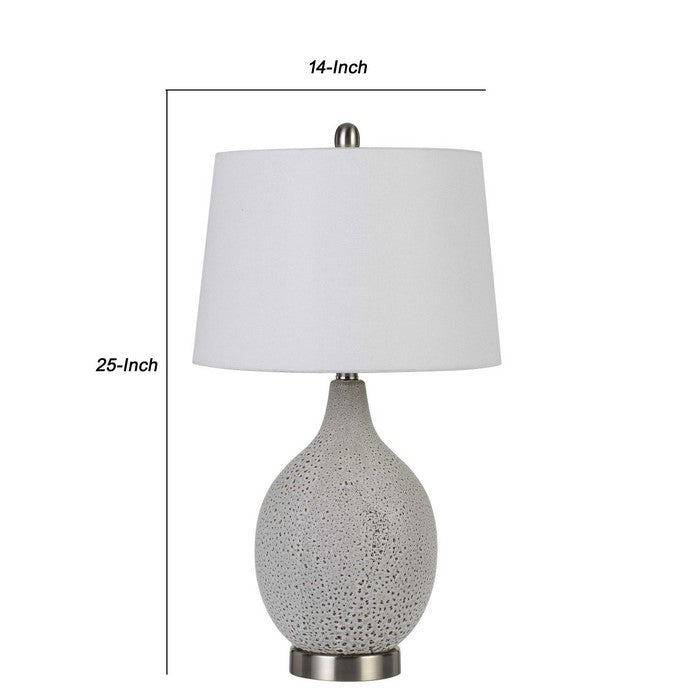 Textured Ceramic Table Lamp with Round Base, White and Chrome