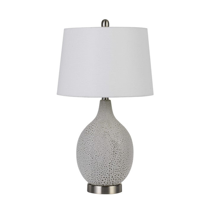 Textured Ceramic Table Lamp with Round Base, White and Chrome