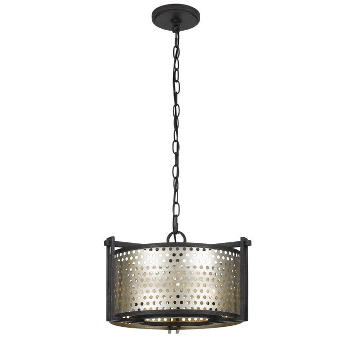 3 Bulb Hanging Pendant Chandelier with Round Perforated Metal Frame, Gray