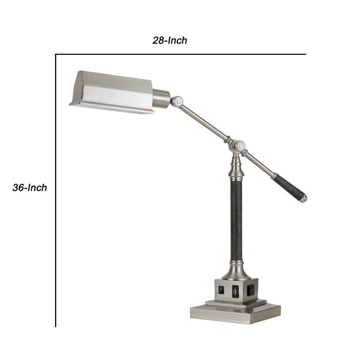 60 Watt Metal Desk Lamp with Adjustable Arm and Head, Silver