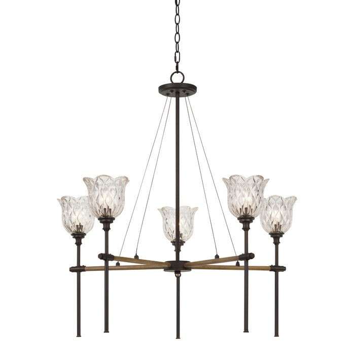 60 X 5 Watt Metal Frame Chandelier with Glass Shade, Brown and Black