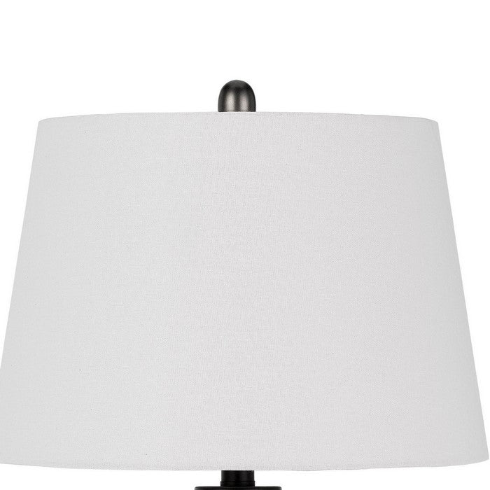 3 Way Glass Body Table Lamp wit Tapered Fabric Shade, Set of 2, White