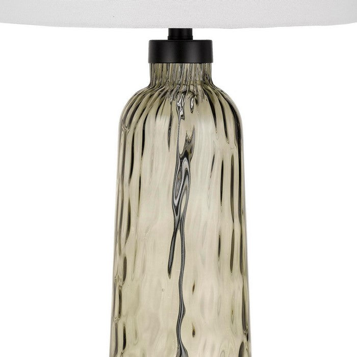 3 Way Glass Body Table Lamp wit Tapered Fabric Shade, Set of 2, White