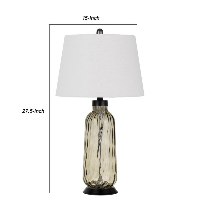 3 Way Glass Body Table Lamp wit Tapered Fabric Shade, Set of 2, White