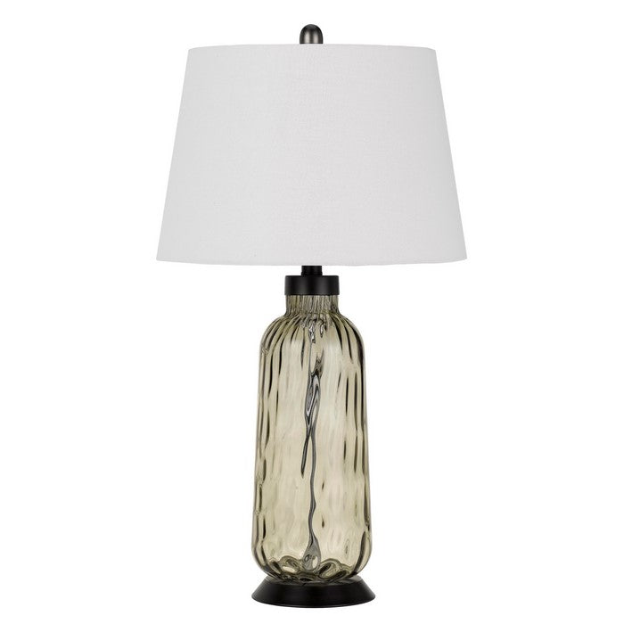 3 Way Glass Body Table Lamp wit Tapered Fabric Shade, Set of 2, White
