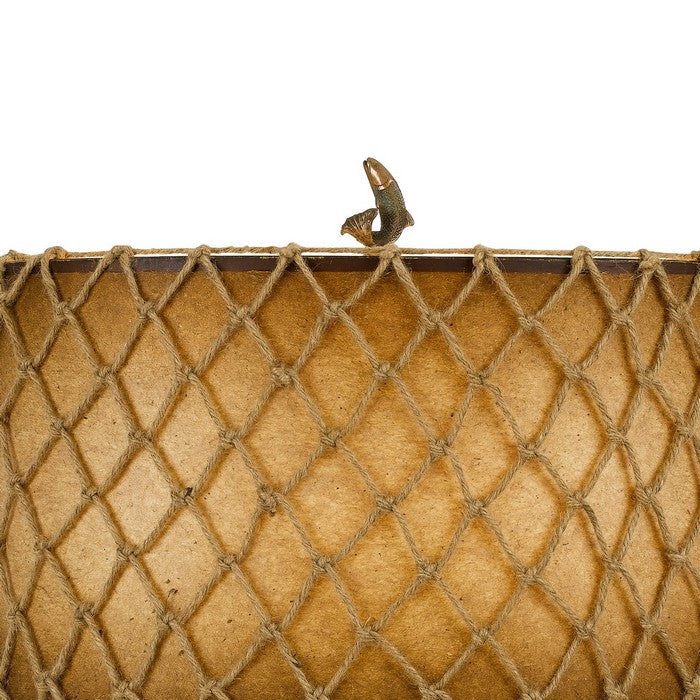 Fishing Theme Resin Table Lamp with Net Accent Paper Drum Shade, Beige