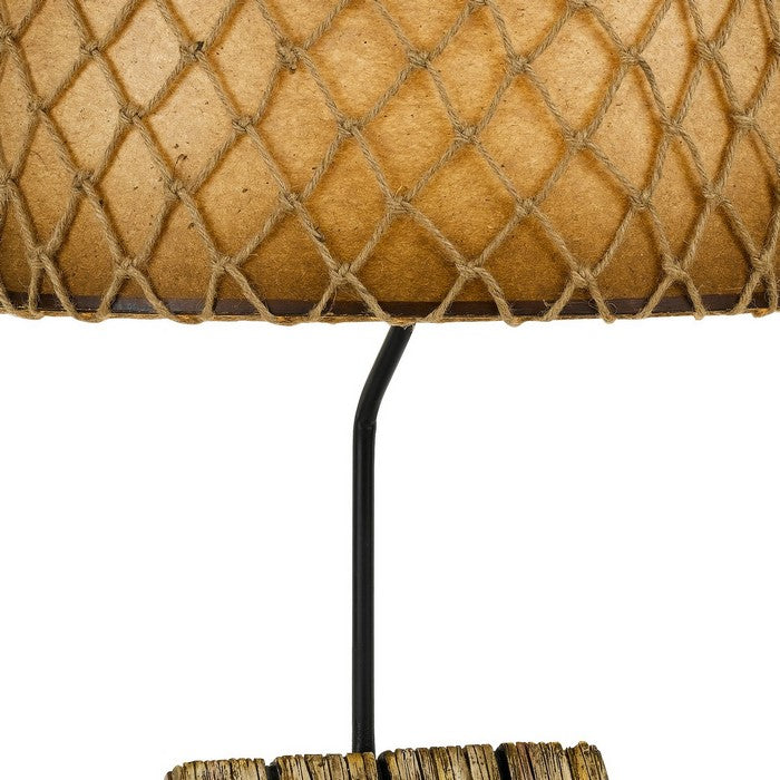 Fishing Theme Resin Table Lamp with Net Accent Paper Drum Shade, Beige