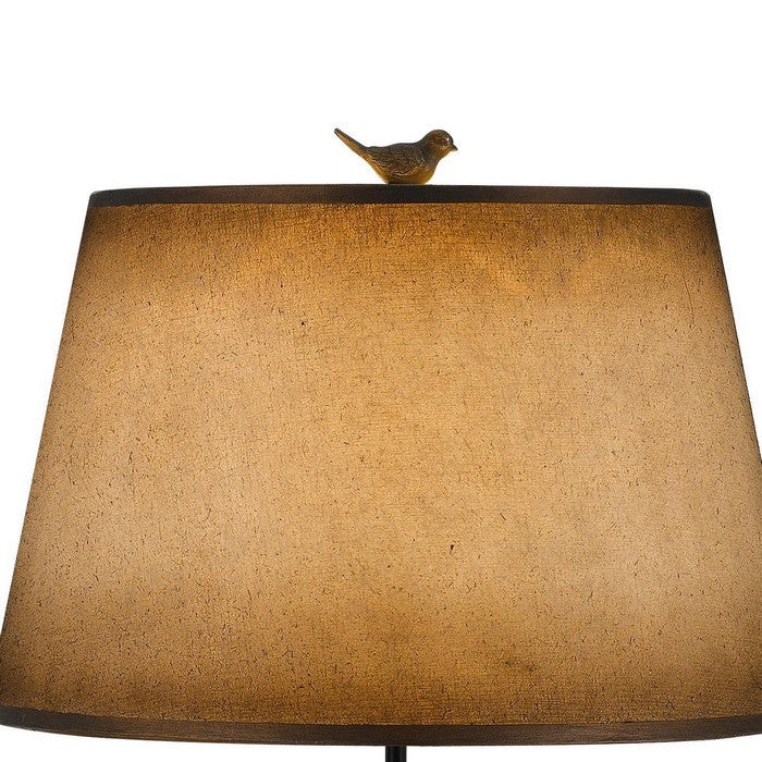 Paper Shade Table Lamp with Birds and Branches Base, Antique Bronze