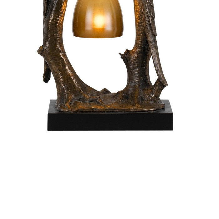 Paper Shade Table Lamp with Birds and Branches Base, Antique Bronze