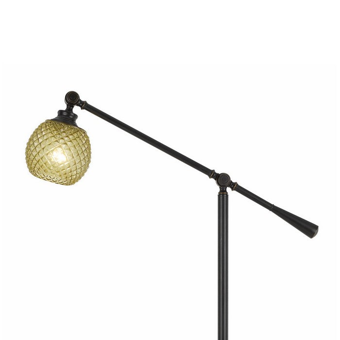 Metal Body Floor Lamp with Adjustable Arm and Textured Glass Shade, Black