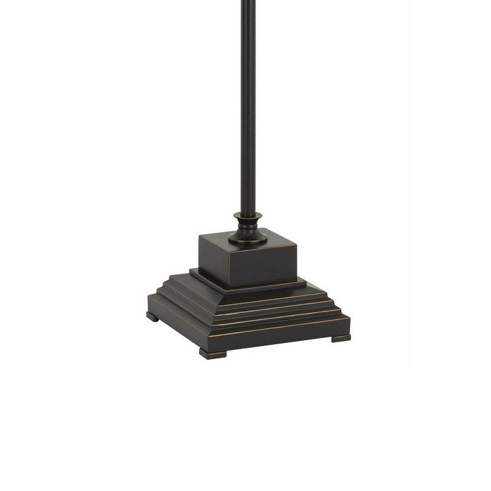 Metal Body Floor Lamp with Adjustable Arm and Textured Glass Shade, Black