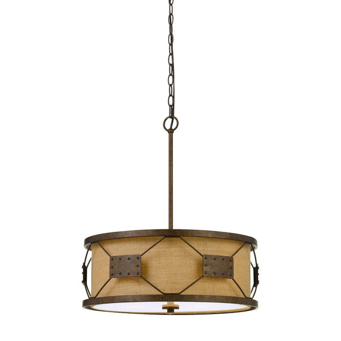 60 X 4 Watt Metal Frame Chandelier with Burlap Shade, Beige and Brown