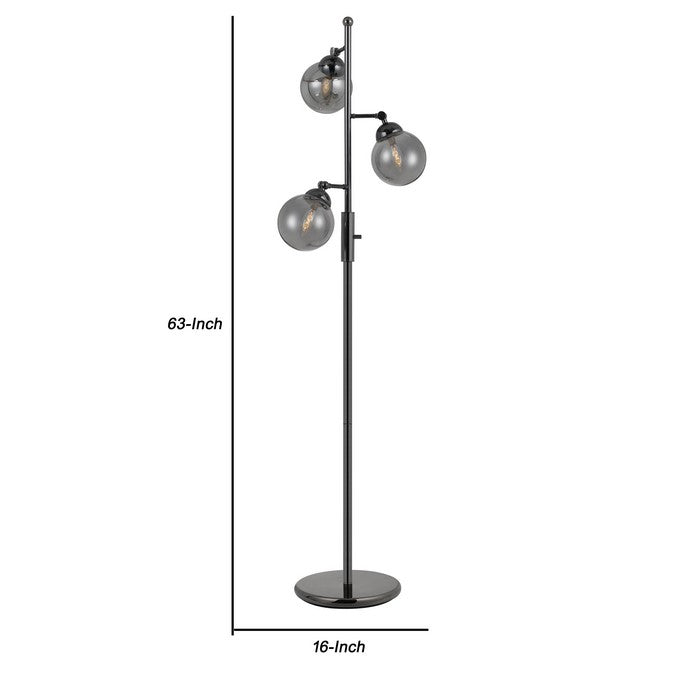 Industrial Metal Body Table Lamp with Three Glass Ball Shades, Black