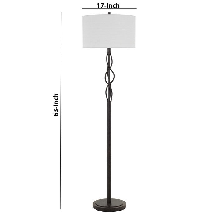 150W 3 Way Metal Floor Lamp with Fabric Drum Shade, Bronze and White