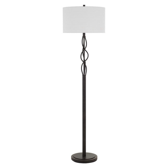 150W 3 Way Metal Floor Lamp with Fabric Drum Shade, Bronze and White