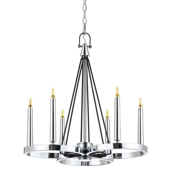 Candle Style 6 LED Metal Chandelier with Connected Circular Design, Silver