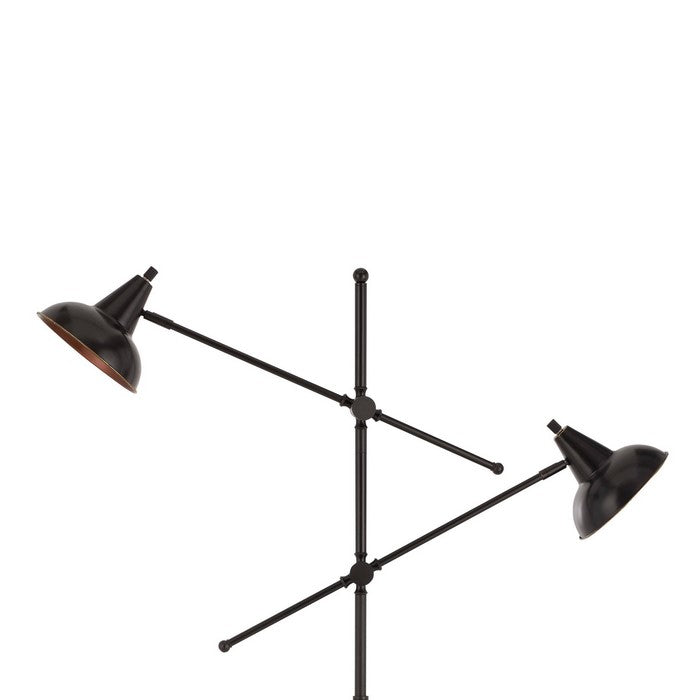 Metal Body Floor Lamp with 2 Adjustable Arms and Metal Shades, Black