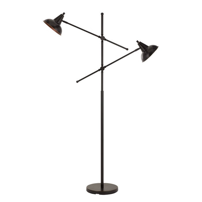 Metal Body Floor Lamp with 2 Adjustable Arms and Metal Shades, Black