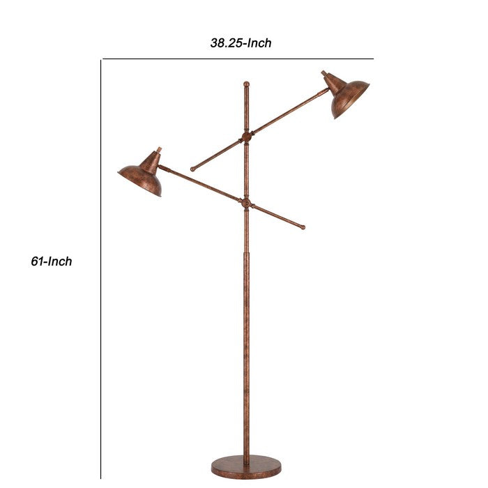 Metal Body Floor Lamp with 2 Adjustable Arms and Metal Shades, Bronze