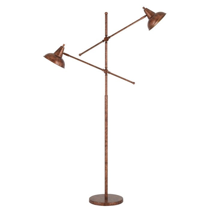 Metal Body Floor Lamp with 2 Adjustable Arms and Metal Shades, Bronze