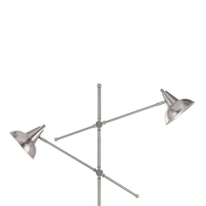 Tubular Metal Body Floor Lamp with 2 Adjustable Arms, Silver
